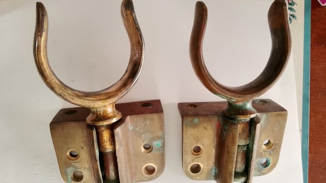 image of a pair of second hand bronze dropdown rowlocks